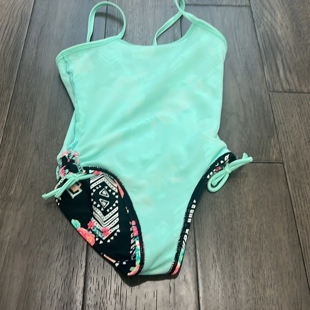Toddler girl fluorescent like color fringe top swimsuit